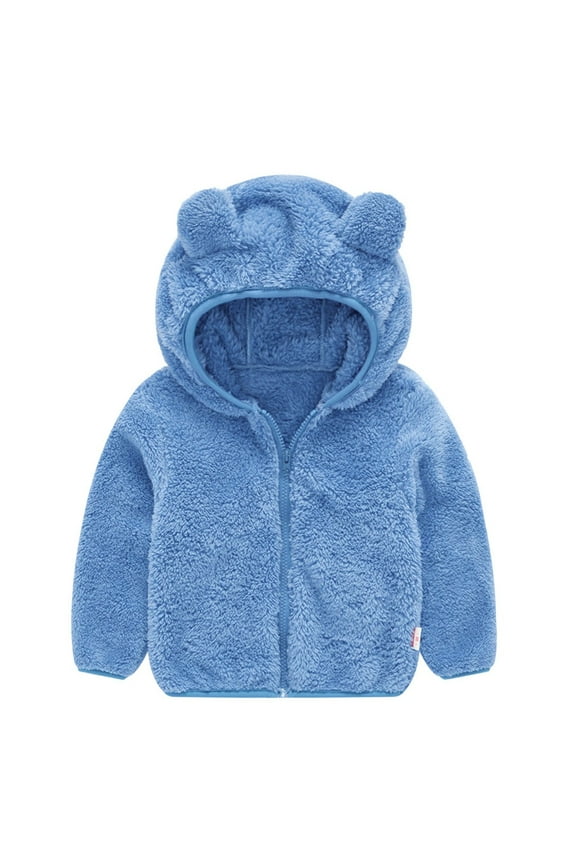 Kids Jacket,Toddler Cute Ear Zipper Solid Thick Hooded Coat for Kids Baby Girl Boy Warm Outwear for Snow Days & Outdoor,Winter Jacket,Blue,2-3 Years