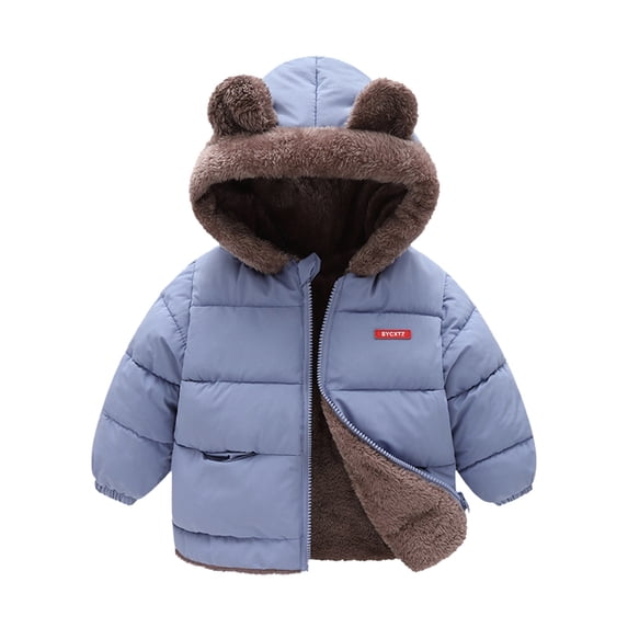 Kids Jacket,Toddler Winter Coat Bear Ears Hooded Jacket with Pocket for Boys Girls Two Sided Thicken Windproof Zipper Warm Outwear,Girls Jacket,Blue,12-18 Months
