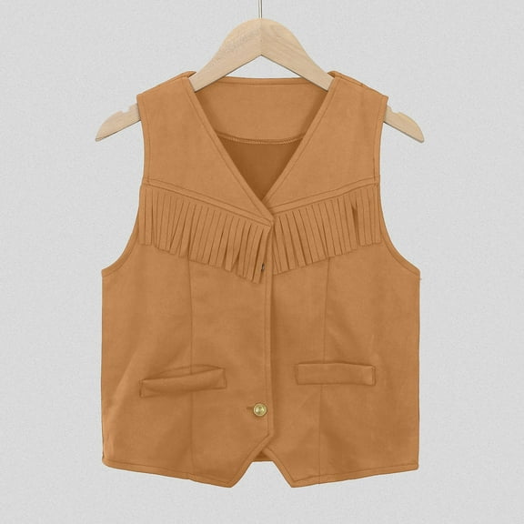 Kids Jacket Western Cowboy Tassel Top Vest 60s 70s Hippie Boho Sleeveless Jacket for Halloween Kids Fall Coat 7-8 Years