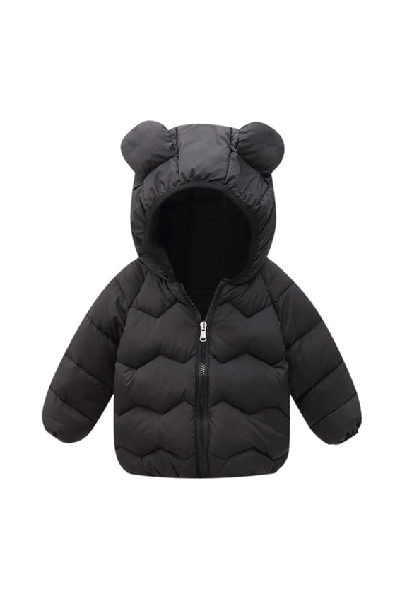 Kids Jacket,Winter Down Coat for Kids Baby Boys Girls Light Jacket with Bear Hood Outerwear for Chilly Days & Style,Girls Jacket,Black,12-18 Months