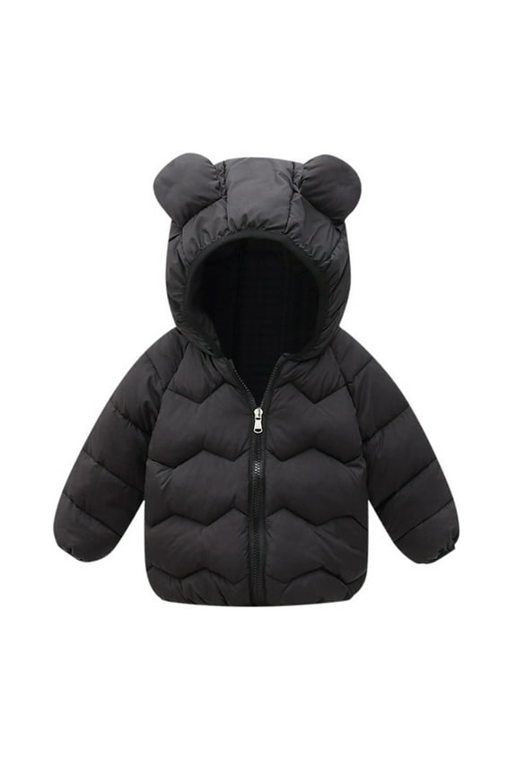 Kids Jacket,Winter Down Coat for Kids Baby Boys Girls Light Jacket with Bear Hood Outerwear for Chilly Days & Style,Girls Jacket,Black,18-24 Months