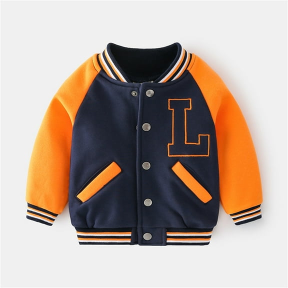Kids Jackets Boys Button Kids Letter Embroidery Baseball Jacket Lightweight Jacket Girls Winter Jacket 4-5 Years Jacket Boys