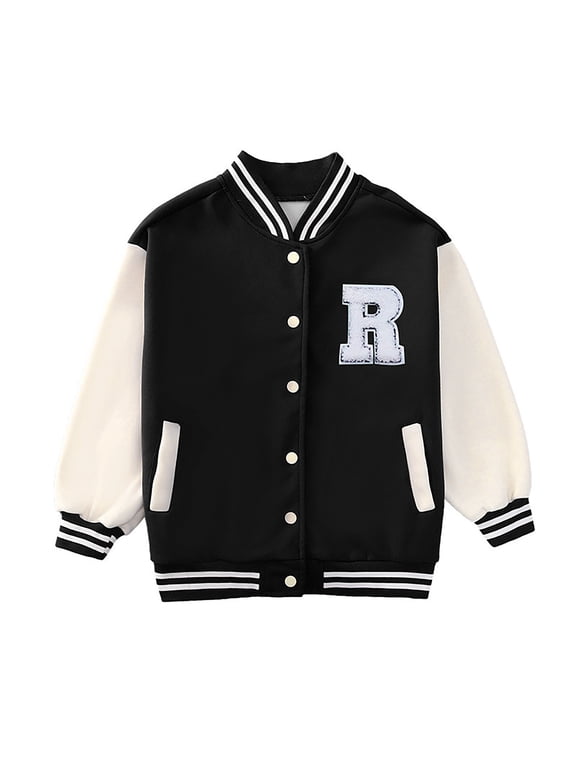 Kids Jackets Boys Button Letter Embroidery Baseball Jacket Girls Lightweight Jacket Kids Winter Jacket Clothes for 6-7 Years Girls