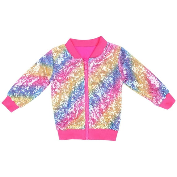 Kids Jackets Girls Boys Sparkly Sequin Full Zip Coats Jacket for Toddler Y2K Cute Party Crop Coats 3-10 Years