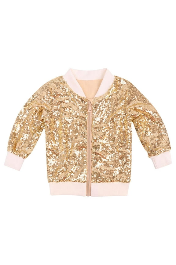 Kids Jackets Girls Boys Sparkly Sequin Full Zip Coats Jacket for Toddler Y2K Cute Party Crop Coats 3-10 Years