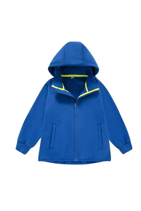 Kids Jackets Trendy New Boys Girls Kids Jacket with Hood Lightweight Waterproof Warm Raincoats Fleece Lined Windbreakers Blue 12 Years