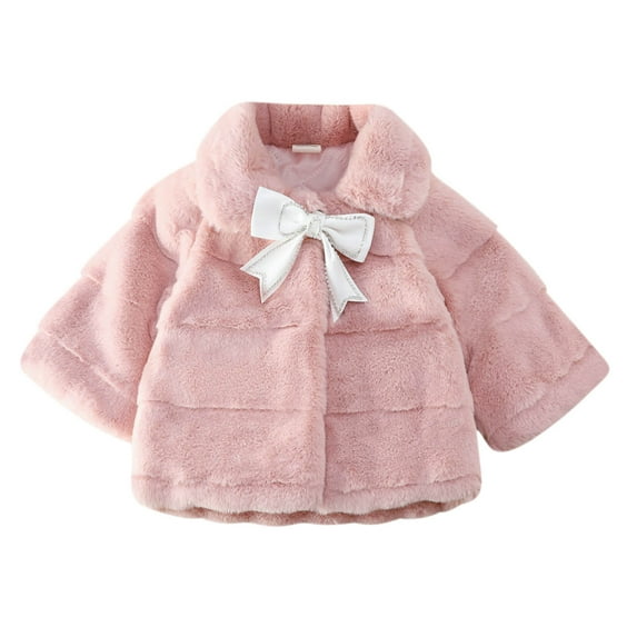 Kids Jackets for Girls Boys Toddler Solid Color Plush Cute Bow Imitation Rabbit Faux Fur Keep Winter Lapel Coat Cloak