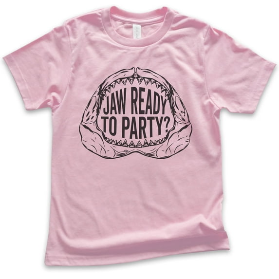 Kids Jaw Ready To Party Shirt, Youth Kids Boy Girl T-Shirt, Shark Shirt, Pun Shirt, Party Shirt, Shark Jaw Shirt, Light Pink, Large