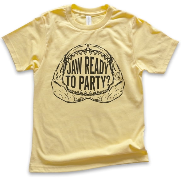 Kids Jaw Ready To Party Shirt, Youth Kids Boy Girl T-Shirt, Shark Shirt, Pun Shirt, Party Shirt, Shark Jaw Shirt, Yellow, X-Large