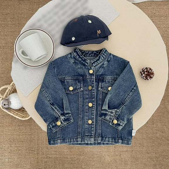 Kids Jean Jacket Button Down Denim Jacket Casual Basic Outwear Dark Blue Jean Jacket Girls Kids Girl Clothes Size 3-4 Years