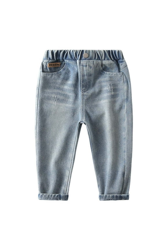 Kids Jeans Boys Comfort Stretch Waist Light Blue Loose Fit Jeans Tough Everyday Denim Playground Ready Childrens Clothes Boys 6-7 Years