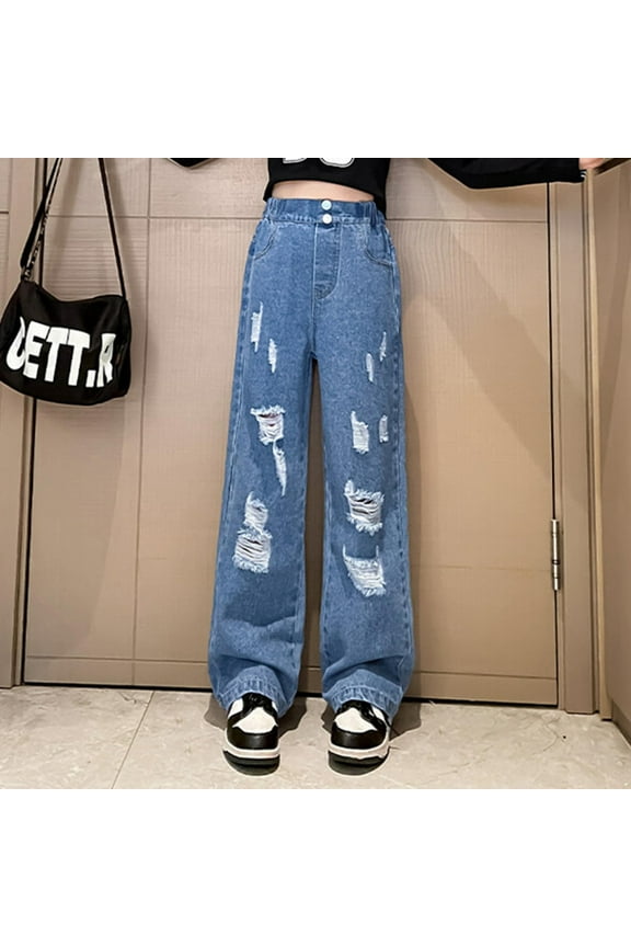 Kids Jeans Cute Cartoon Embroidered Baggy Jeans Kids Girls Straight Leg Jeans with Pockets High Waisted Wide Leg Jeans for Girls 130.00