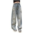 thumbnail image 1 of Kids Jeans Embroidered Girls Bell Bottoms with Pockets High Waist Wide Leg Jeans Girl Jeans Size 10-12 Y, 1 of 9