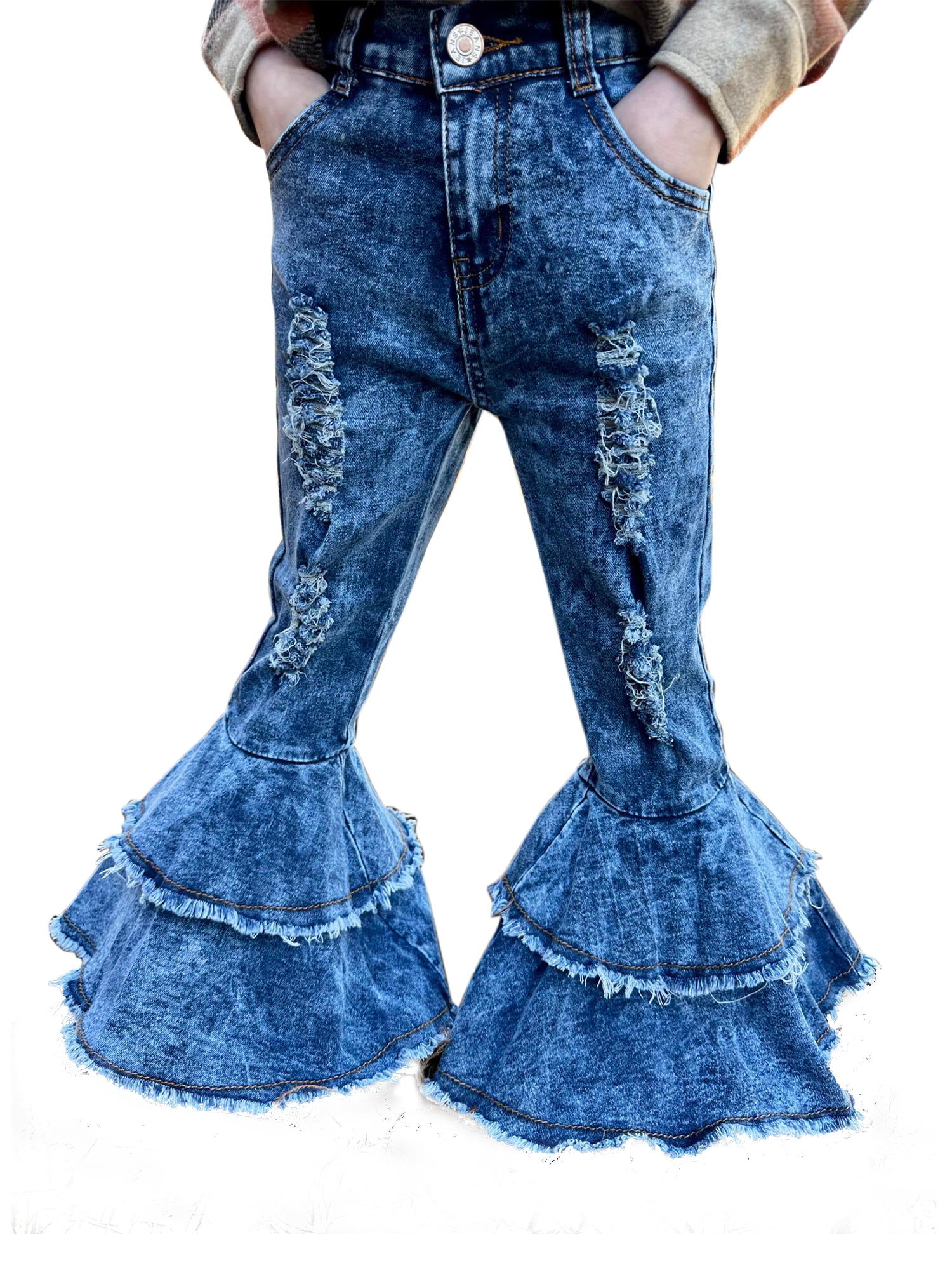 Kids Jeans Fashion Hole Design Bell Bottom Girl's Denim Pants,6M-16T 