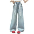 thumbnail image 1 of Kids Jeans Girls Cute Jeans Girls Straight Leg Jeans Wide Leg Denim Jeans High Waist Baggy Pants Casual Girls Back to School Clothes 6-7 Years, 1 of 9