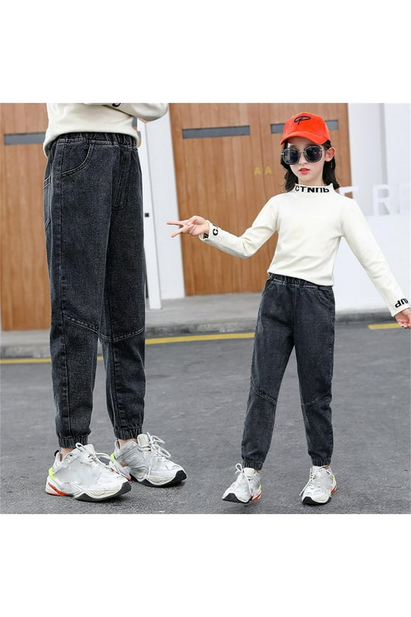 Kids Jeans Girls Embroidered Flare Leggings for Girls with Pockets High Waisted Jeans Wide Leg Girl Jeans Size 5-6 Y