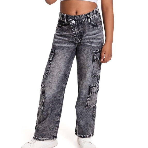 Toddler Girls' Jeans Baggy Jeans for Kids High Waisted Wide Leg Jeans with Pockets Straight Leg Jeans Girls Clothing Size 12-18 Months