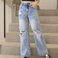thumbnail image 1 of Kids Jeans Girls Ripped Jeans Girls Straight Leg Wide Leg Denim Jeans High Waist Cute Baggy Jeans with Pocket Girls 8-9 Years Clothes, 1 of 7
