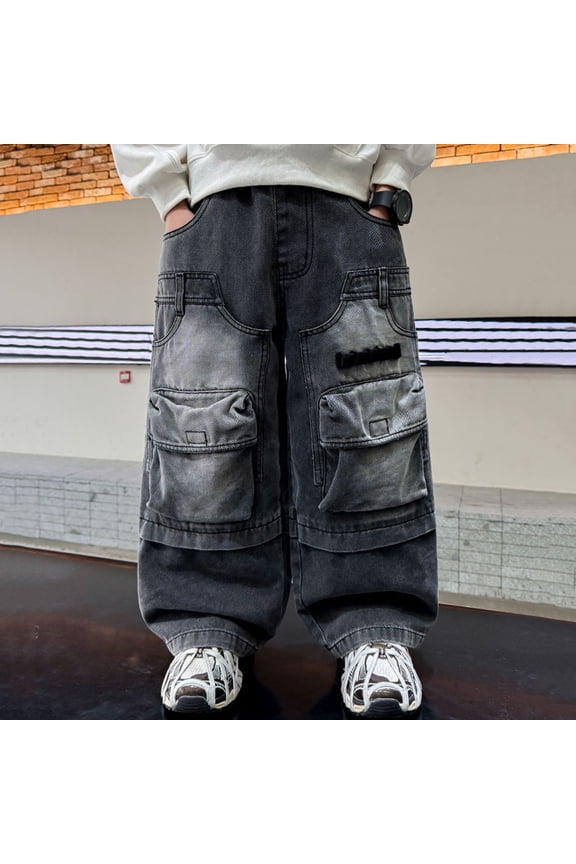 Kids Jeans for Boys Durable Denim Flexible Waist Blue Relaxed Fit Jeans All Day Comfort Wear Durable Play Clothes Teen Boy Clothes 8-10 Years