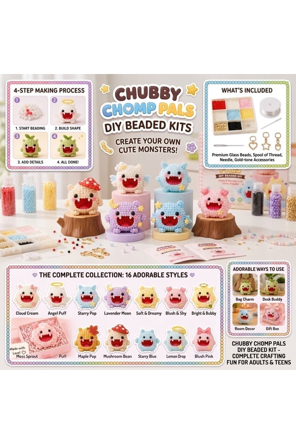 Kids Jewelry Making Kit for Girls 8-12, Cute Monster Bead Keychain Kit, Arts and Crafts for Student, Complete Diy Craft Set with All Beads and Instructions, 3X2.5 in