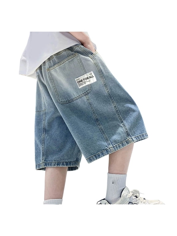 Kids Jorts Boys Baggy Jean Shorts Loose Fit Vintage Wide Leg Jorts Y2K Streetwear Hip Hop Casual Long Denim Shorts Teen Summer Clothes