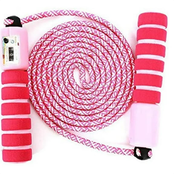 Kids Jump Rope, Adjustable Cotton Pink Skipping Rope with Counter for Girls Children