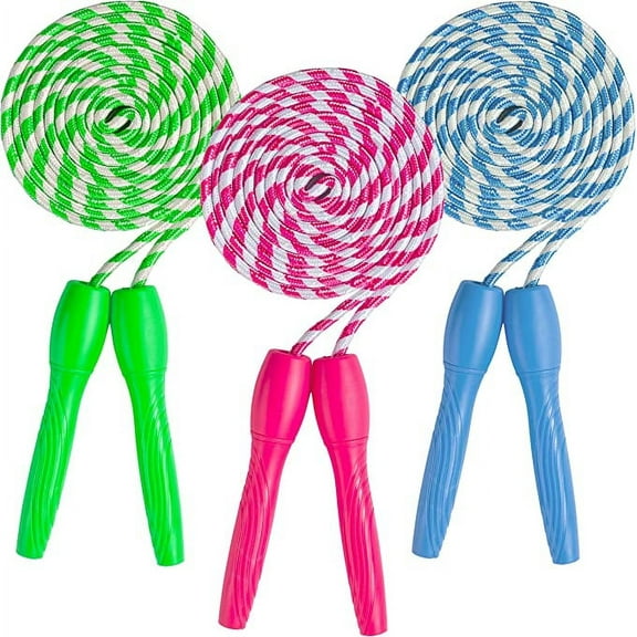 Kids Jump Rope, Adjustable Jump Rope for Kids, Fun Games Jump Ropes for Fitness Activity and Party Favor, Skipping Rope for Exercise, 7 Feet Jumping Rope in Blue, Pink and Green, 3 Pack - by RamPro