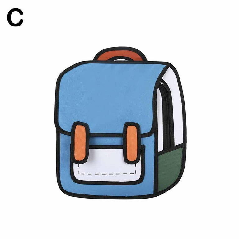 Kids Jump Style 3D Backpack 2D Drawing Anime Comic Cartoon