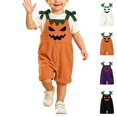 thumbnail image 1 of Kids Jumpsuit Adjustable Strap Sleeveless Romper Shorts with Pockets Pumpkin Girls Boys Halloween Outfit Size 1-7 Years, 1 of 5