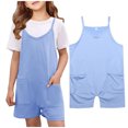 thumbnail image 1 of Kids Girls Jumpsuit Sleeveless Spaghetti Strap Overalls with Side Pockets V Neck Shorts Romper Girls Overalls 7-8Y, 1 of 9