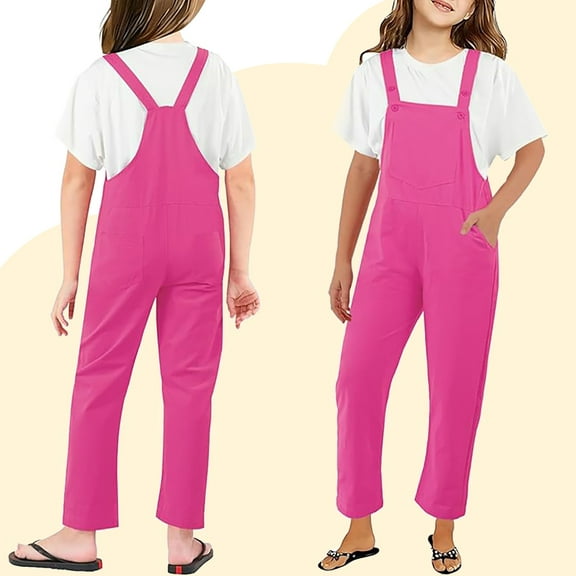 Kids Jumpsuit Girl Kids Casual Sleeveless Overalls Girls Overalls with Pockets Pink Jumpsuit Girls Summer Clothes Size 4-5 Years