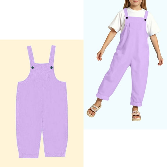 Kids Jumpsuit Girl Kids Casual Sleeveless Overalls Girls Overalls with Pockets Purple Jumpsuit Summer Clothes Teens 4-5 Years