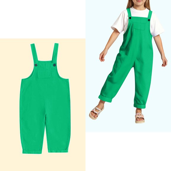 Kids Jumpsuit Girl Kids Casual Sleeveless Romper Girls 1 Piece Rompers with Pockets Green Jumpsuits Girls Summer Shorts 8-9 Years