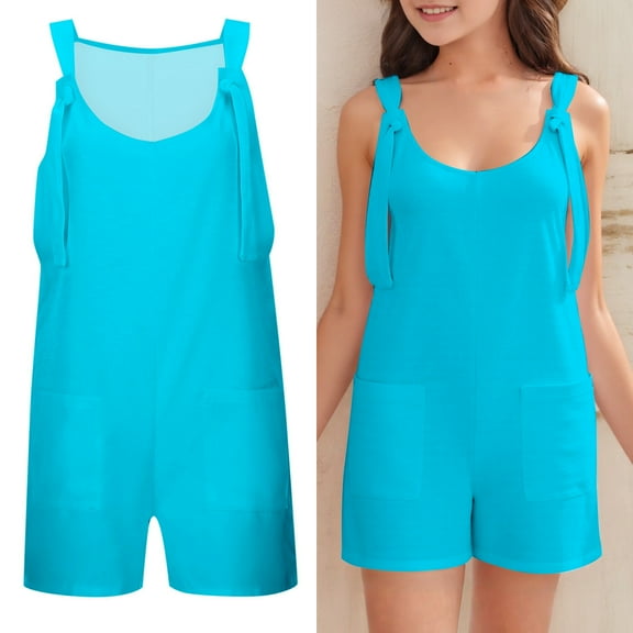 Kids Jumpsuit Girl Kids Casual Sleeveless Romper Girls Overalls with Pockets Blue Jumpsuits Little Girl Clothes 5-6 Years