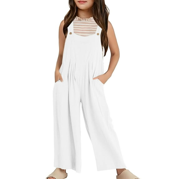 Girls Jumpsuits Loose Sleeveless Jumpsuit Kids Overalls with Pockets Girls' Fashion for Girls 7-8 Years