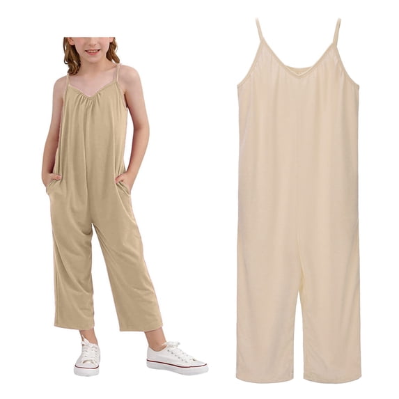 Kids Jumpsuit Sleeveless Wide Leg Romper Long Pants with Pockets Kids Rompers 6-7 Years