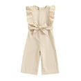 thumbnail image 1 of Kids Jumpsuit, Solid Color Round Neck Sleeveless Flounced Romper with Waist Belt for Summer, 1-6 Years, 1 of 10