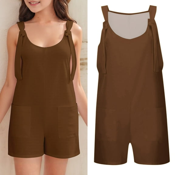 Kids Jumpsuits for Girls Girls Overalls Kids Casual Sleeveless Girls Overalls with Pockets Coffee Jumpsuits Summer Clothes for Girls 9-10 Years
