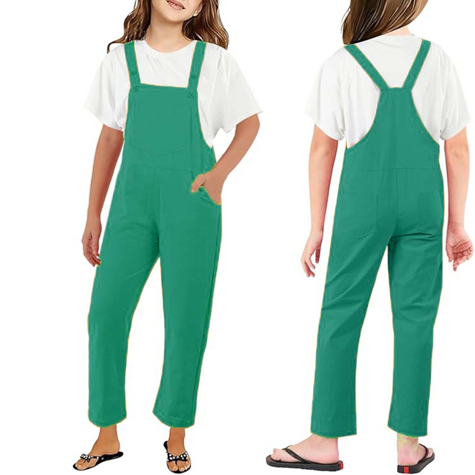 Kids Girls Casual Jumpsuits Green Overalls Adjustable Jumpsuits One Piece Outfits Girls Clothing Size 7-8 Years