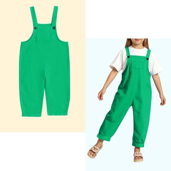 Kids Jumpsuits for Girls Kids Casual Sleeveless Overalls Girls Overalls with Pockets Green Jumpsuit Preppy Summer Clothes 8-9 Years