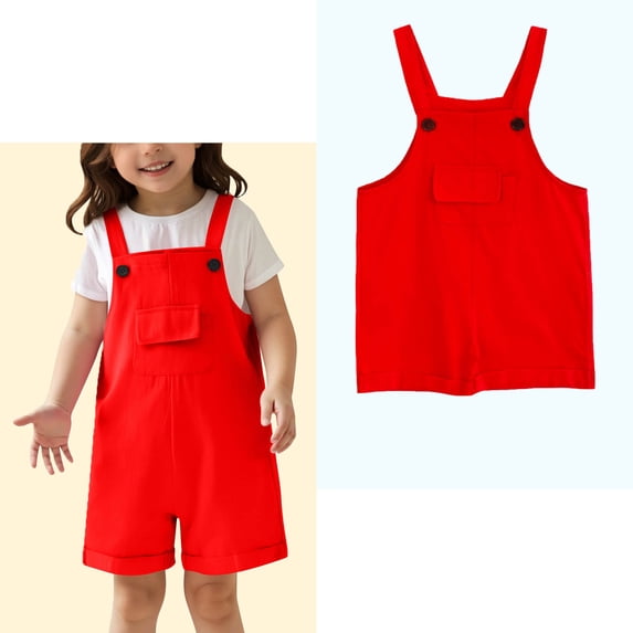 Kids Jumpsuits for Girls Kids Casual Sleeveless Overalls Girls Overalls with Pockets Red Jumpsuits Girls Clothes 9-10 Years