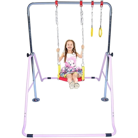 Kids Jungle Gym 3 in 1 Gymnastics Monkey Bar  Swing Set, Trapeze Rings, Adjustable Horizontal Climb Tower Junior Training