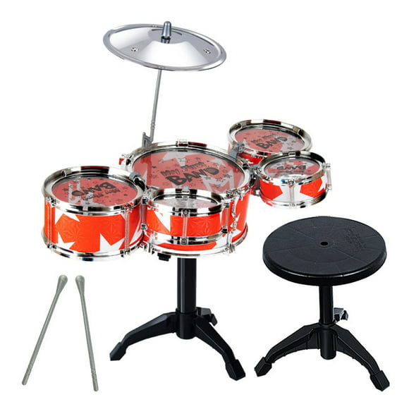 Kids Junior Drum Set Adjustable Throne Cymbal Drumsticks Musical Instrument Toy for Children (Red)