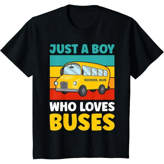 Kids Just a Boy who loves Buses Kids School Bus T-Shirt