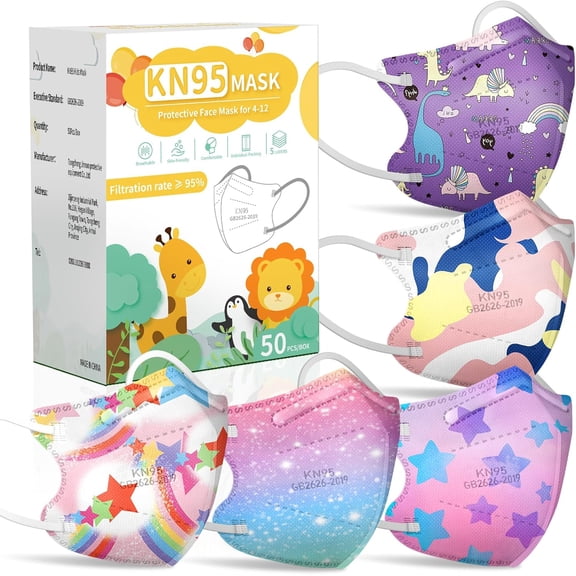 Kids KN95 Face Mask Disposable - 50 Pack KN 95 Kid Masks Children Small Size Breathable Girls Unicorn Mascaras Para Nios