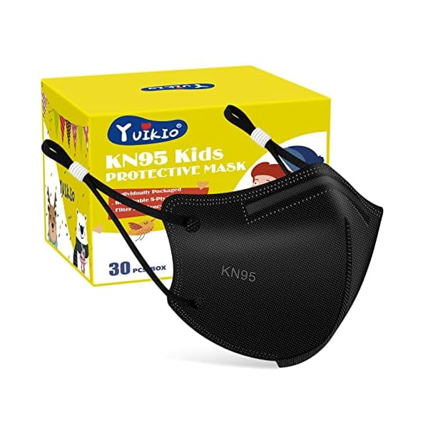 Kids KN95 Masks for Children 30 Packs, 5 Layers Breathable KN95 mask for kids Disposable Kids Face Masks With Adjustable Buckle for Boys Girls(Black)