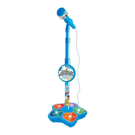 Kids Karaoke Machine, Kids Microphone Toy, Adjustable Stand Karaoke Machine with Flashing Lights and Drum Sounds, Portable Singing and Listening Microphone Playset for Boys and Girls