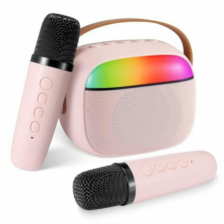 Kids Karaoke Machine,Portable Bluetooth Speaker with 2 Wireless Microphones,Gifts Toys for Girls 4,5,6,7,8,9,10 +Year Old Birthday Family Home Party(Pink)
