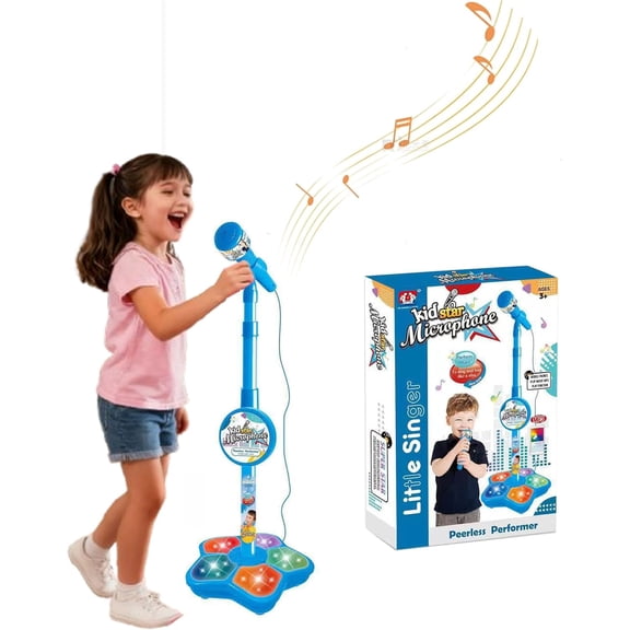 Kids Karaoke Machine with Stand - 2026 New Karaoke Machine for Kids, Microphone with Retractable Design, Flashing Stage Lights, Adjustable Stand, Built-in Music & Colorful Lights with Echo Effects