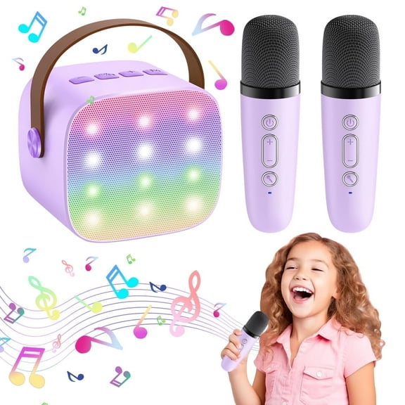Kids Karaoke Machine with 2 Microphones, Easter Gifts for Girls Ages 3-12 Years Old (Purple)